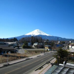 Mount Fuji visible beyond town from Taiheikan in Yamanashi, Chūbu
